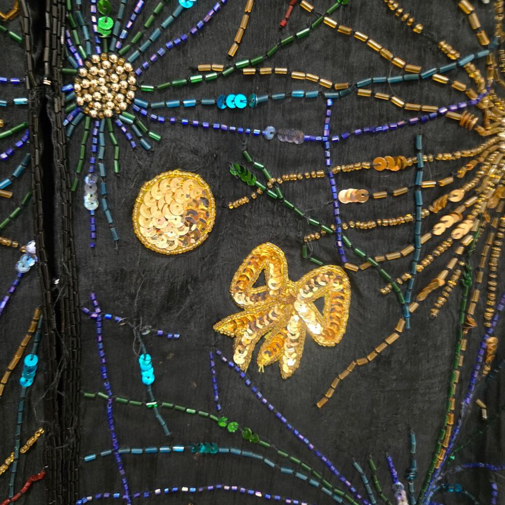Laurence Kazar Vintage Black Silk Beaded Sequin Fireworks Evening Jacket - Picture 7 of 14